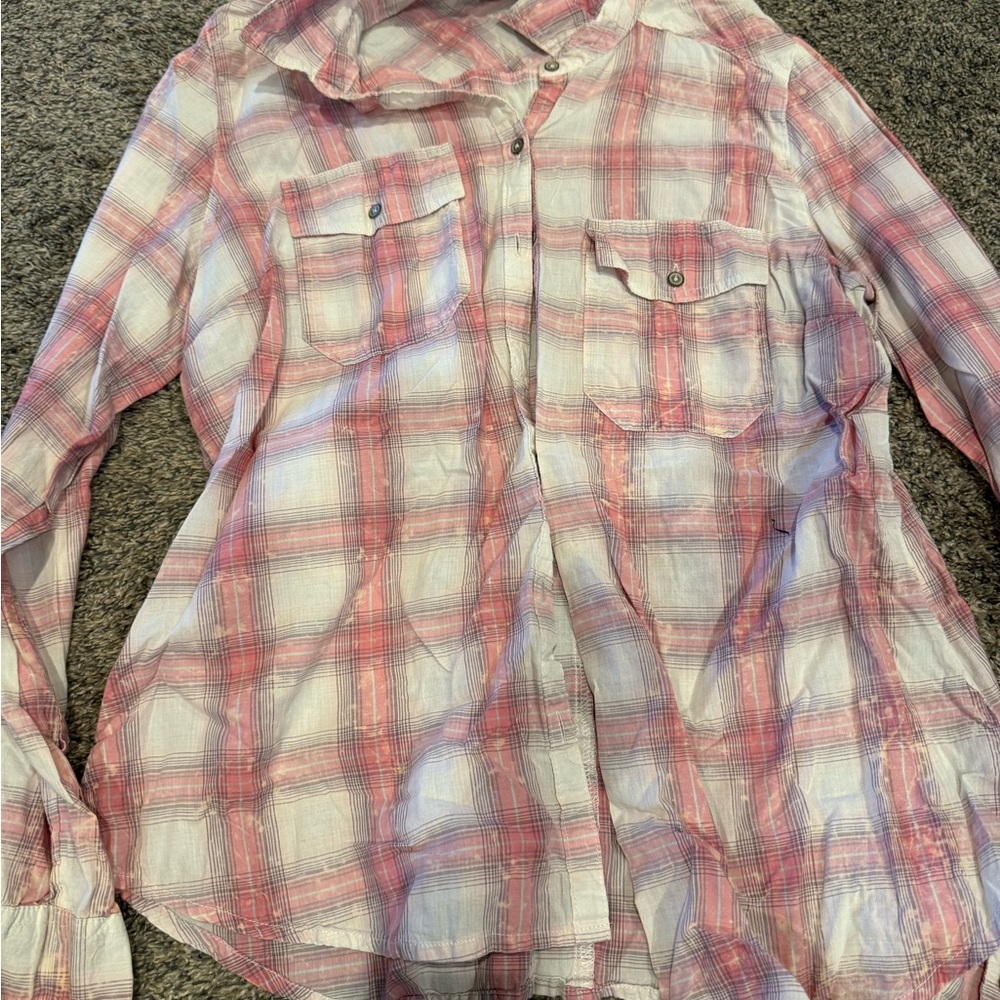 Maurices Pink and White Plaid Shirt